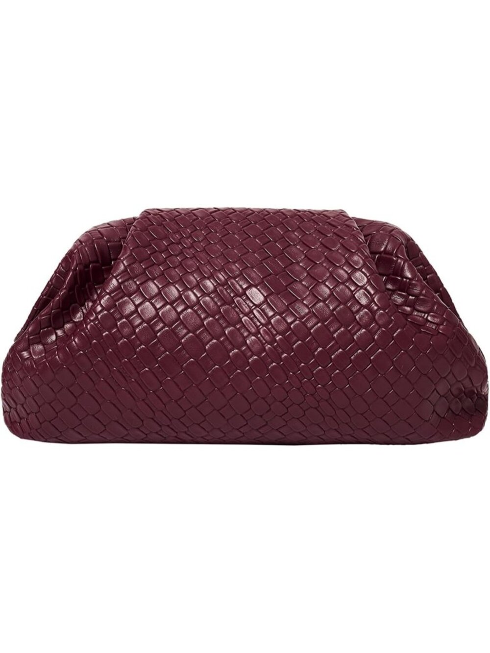 Women's Wine Red Intrecciato Ruched Dumpling Clutch Evening Bag Party Purse